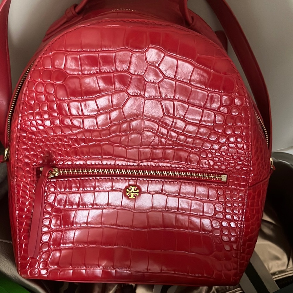Red embossed leather Tory burch backpack